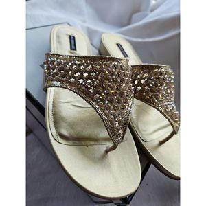 Alex Marie GOLD RHINESTONE Sandals Leather Champagne BEADED "Corah" NEW‎ size 9